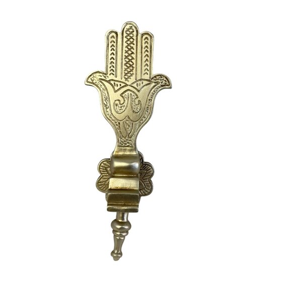 Antique Brass Hamsa Door Knocker With Intricate Design Handcrafted Metal 8" - Picture 1 of 4